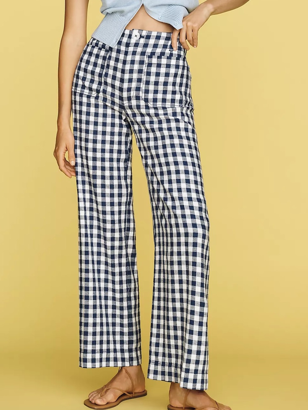 Maeve by Anthropologie || Colette linen stretch wide leg pants in gingham/navy